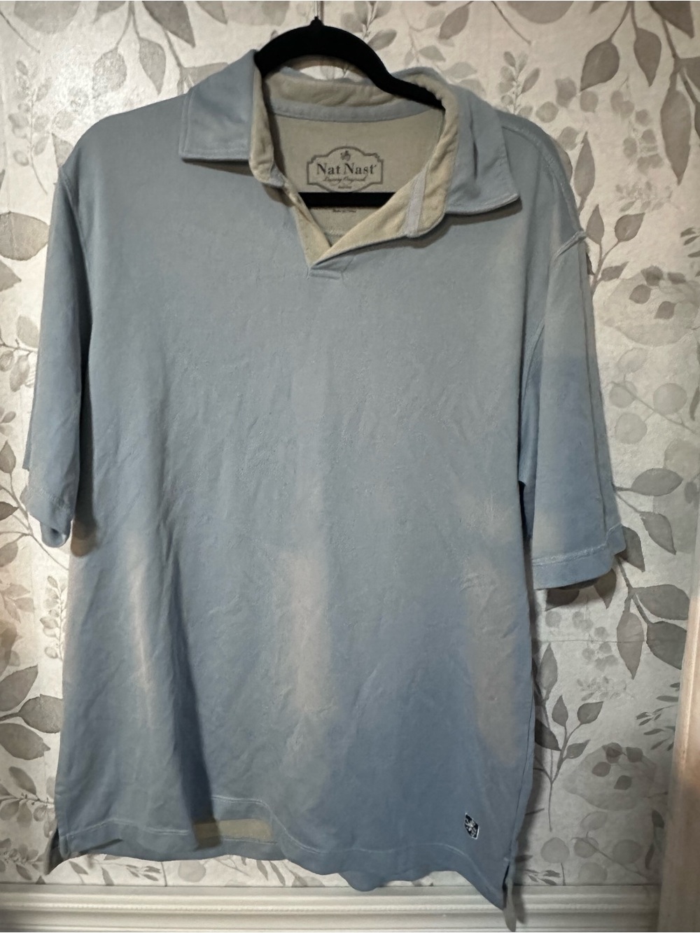 Nat Nast Light Blue Short Sleeve Polo with Contrast Collar